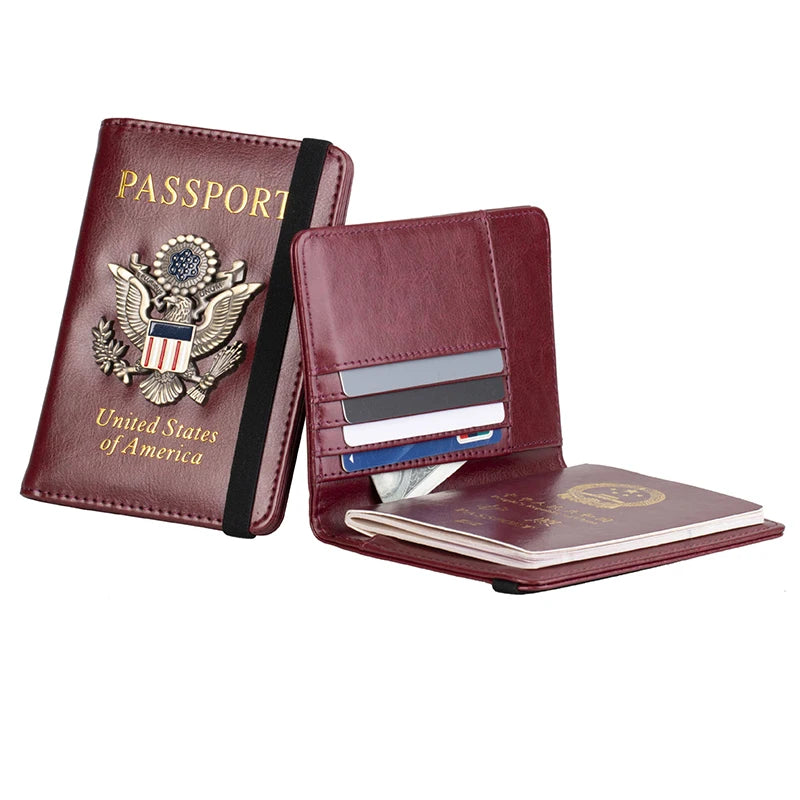 Classic PU Leather Passport Holder with US Flag Detail