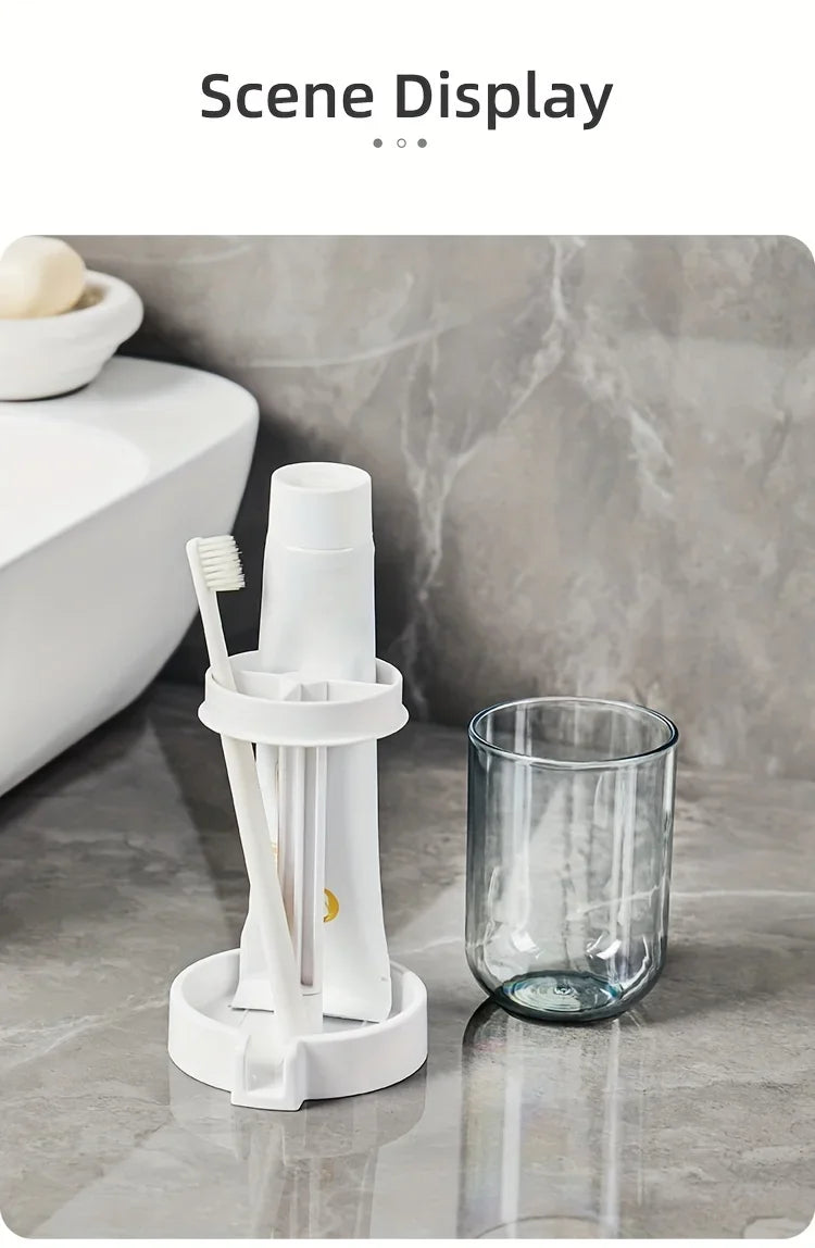 A white modern bathroom toothbrush holder with a dust cover and drainage, placed on a marble countertop.