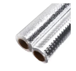 Roll of brushed silver peel-and-stick metal wallpaper