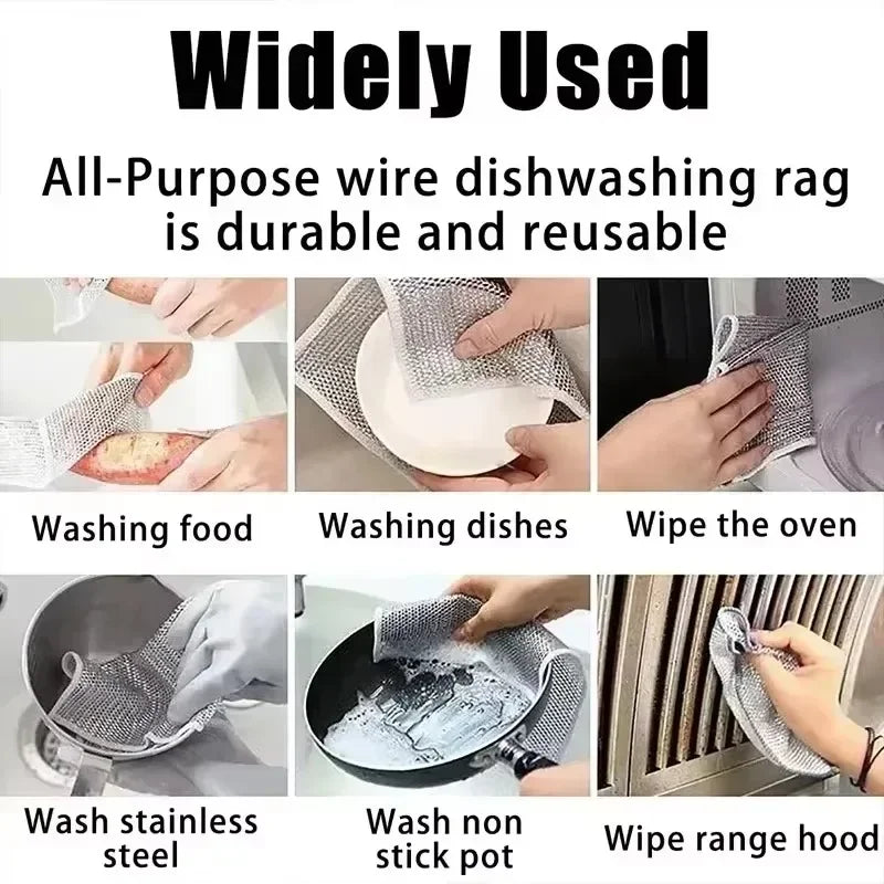Double-Layer Steel Wire Cleaning Cloth with Microfiber Mesh