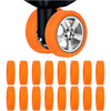 Set of four orange silicone wheel protectors for caster wheels