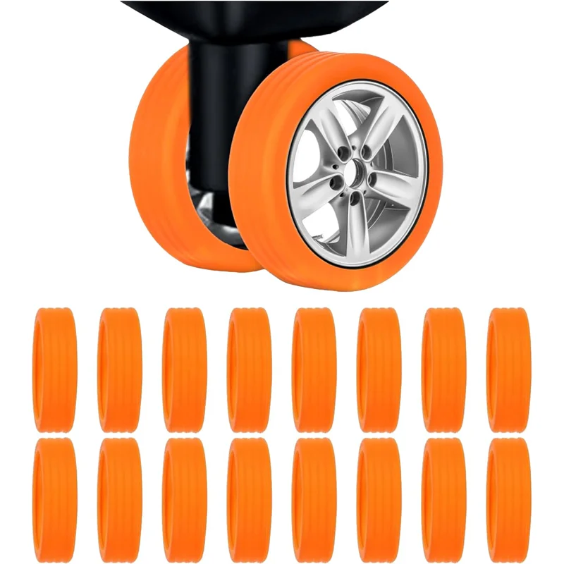 Set of four orange silicone wheel protectors for caster wheels