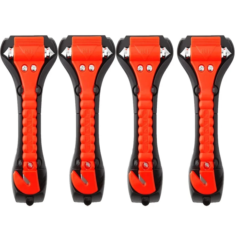 A set of three orange and black emergency escape hammers with seatbelt cutters.