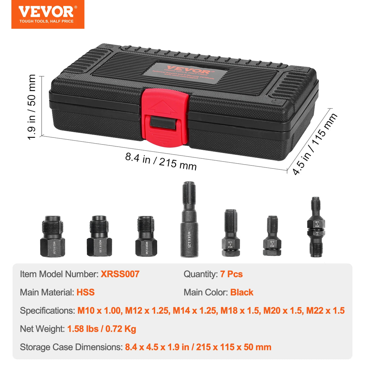 A black storage case containing a thread repair kit with various metric and UNC threads.