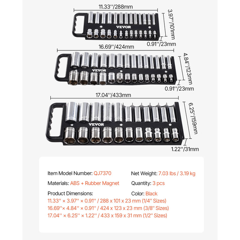 Magnetic Socket Organizer Tray Set - Holds Up to 76 Sockets