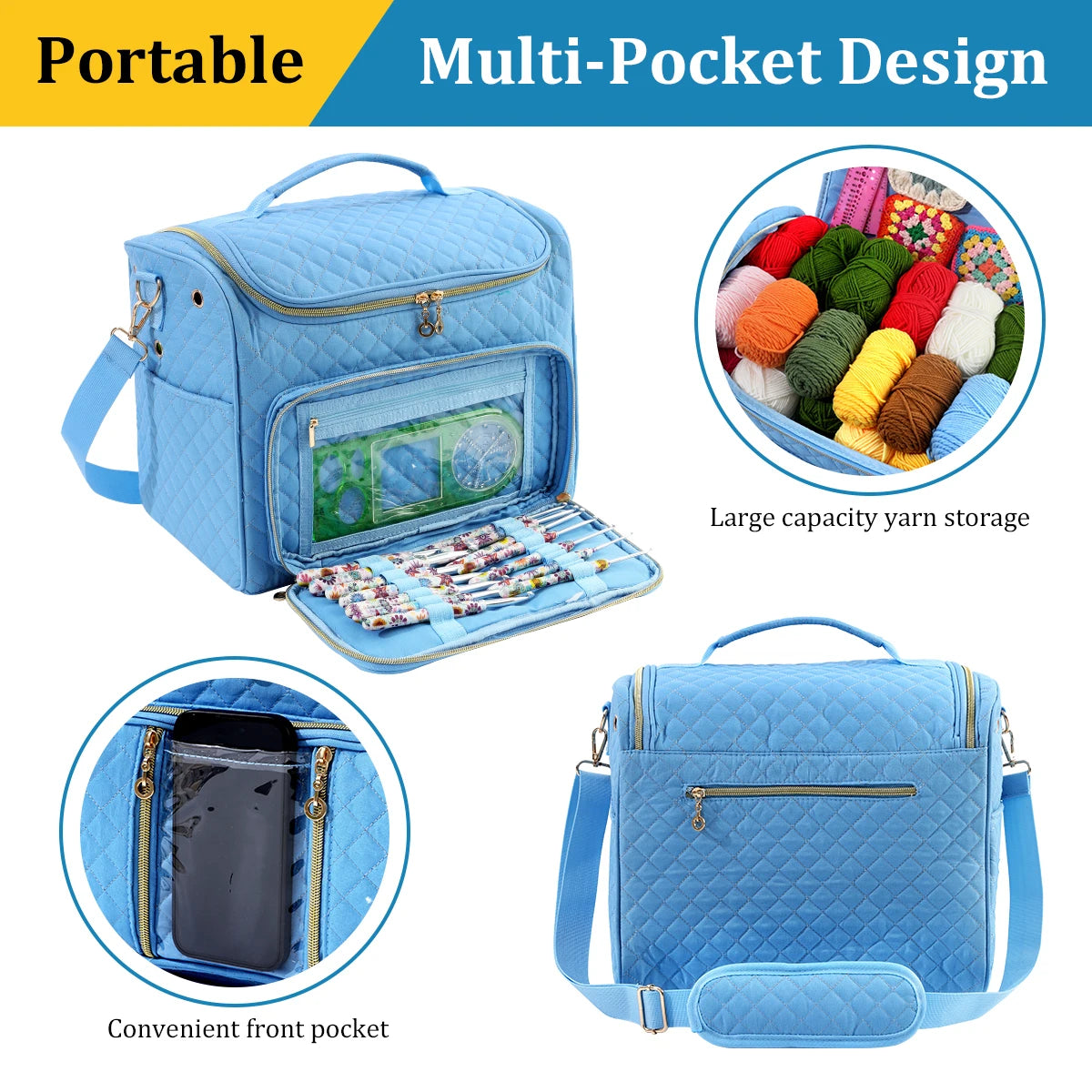 Portable Yarn Storage & Crochet Organizer Bag