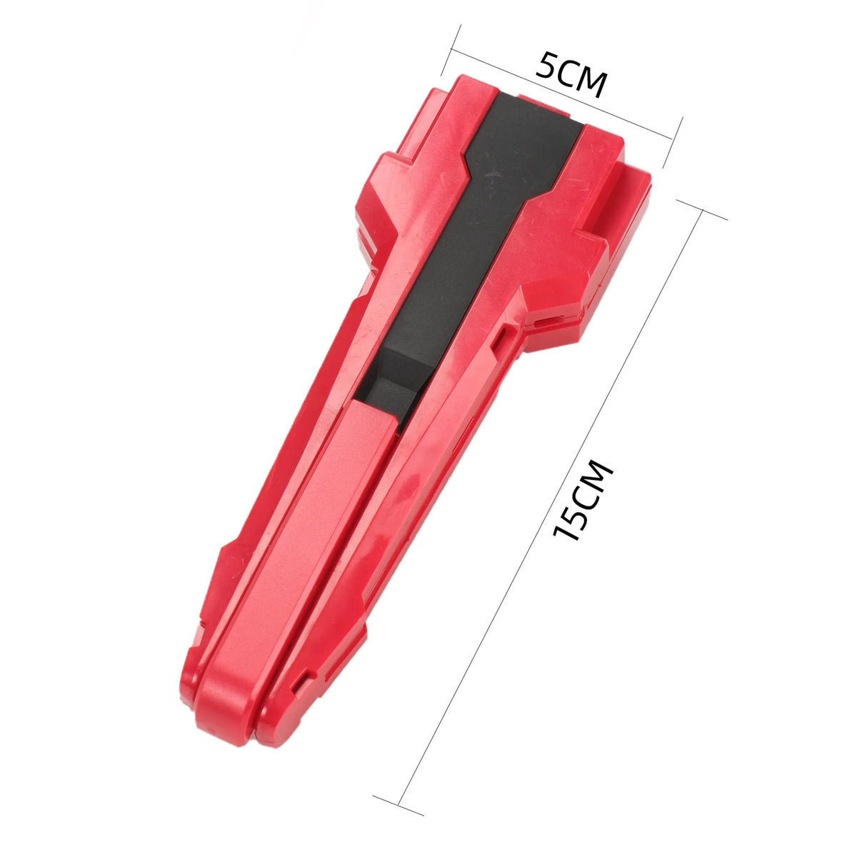 Red Beyblade Burst BX Series Gyro Launcher Accessory for Kids shown from the side with dimensions.