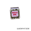 Pink and green embroidered letter patch with the text PICKLE GIRL