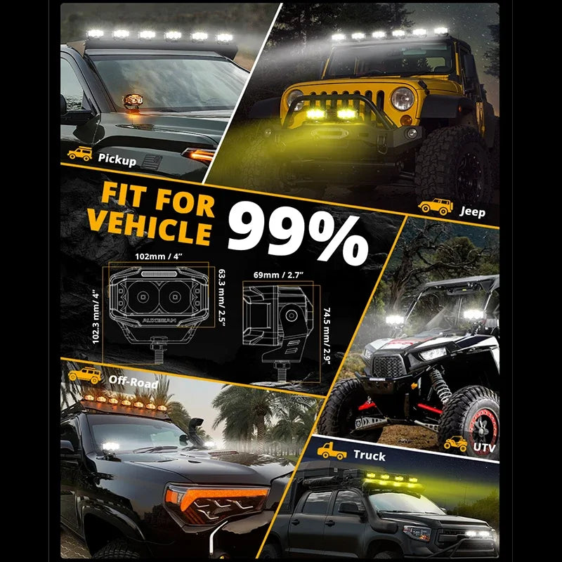 4 Inch LED Driving Lights with Amber DRL and Side Shooter