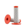 Orange and white motorcycle handlebar grips with textured foam covers