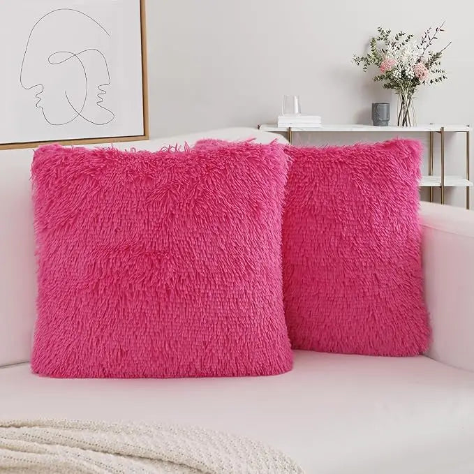 Luxury Faux Fur Throw Pillow Covers (Set of 2)
