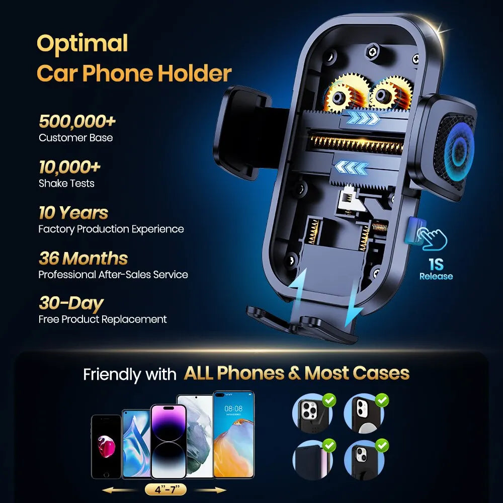 A black car phone holder with a rotating mount shown against a dark background.