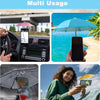A multi-usage UV-blocking phone sunshade with an adjustable suction cup stand is shown in various outdoor contexts.