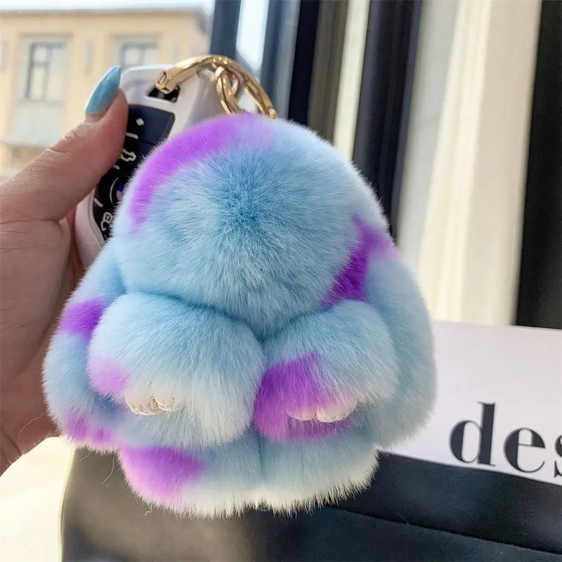 Soft Plush Bunny Keychain with Alloy Ring
