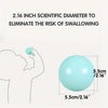 A light blue ball pit sphere is shown next to a diagram illustrating its 5.5cm or 2.16 inch diameter.
