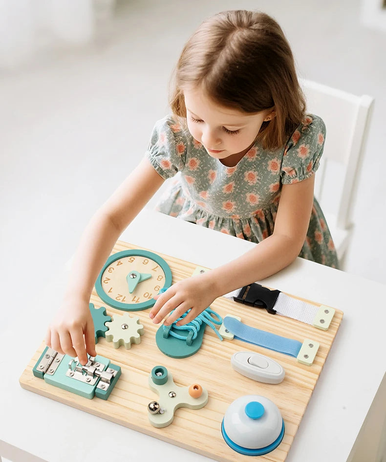 Wooden Steering Wheel Busy Board for Toddlers - Montessori Sensory Toy