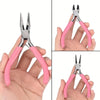 Pink Jewelry Pliers Tool Kit with Needle, Round Wire Cutter, and Curved Nose Pliers