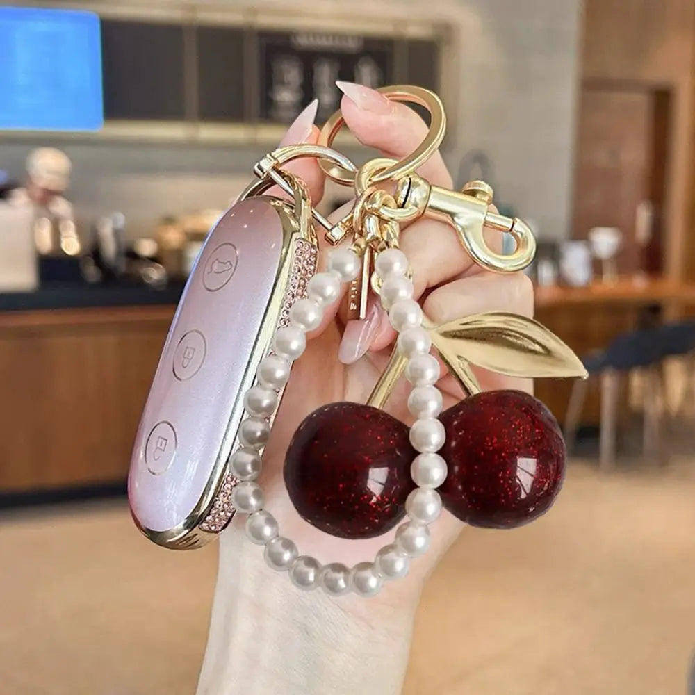 Cute Cherry Keychain with Sparkling Resin Charm