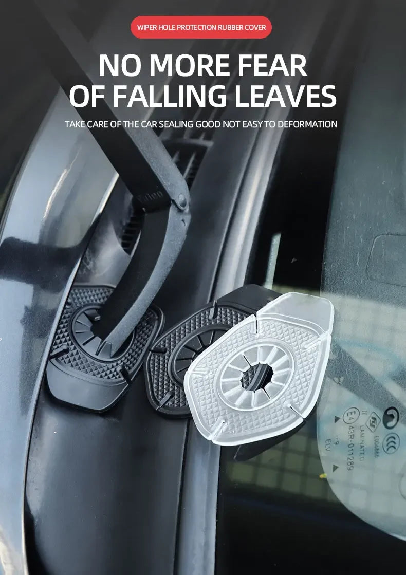 Two silicone rubber covers for windshield wiper arm holes, preventing leaf damage.