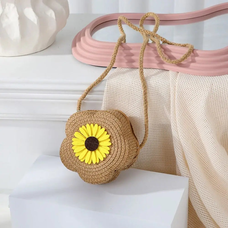 Floral Woven Straw Crossbody Bag