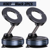 Black magnetic car phone holder with foldable adjustable arm shown in two pieces