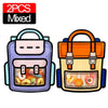 A mixed set of two cute cartoon backpacks filled with colorful goodie bags for kids party favors