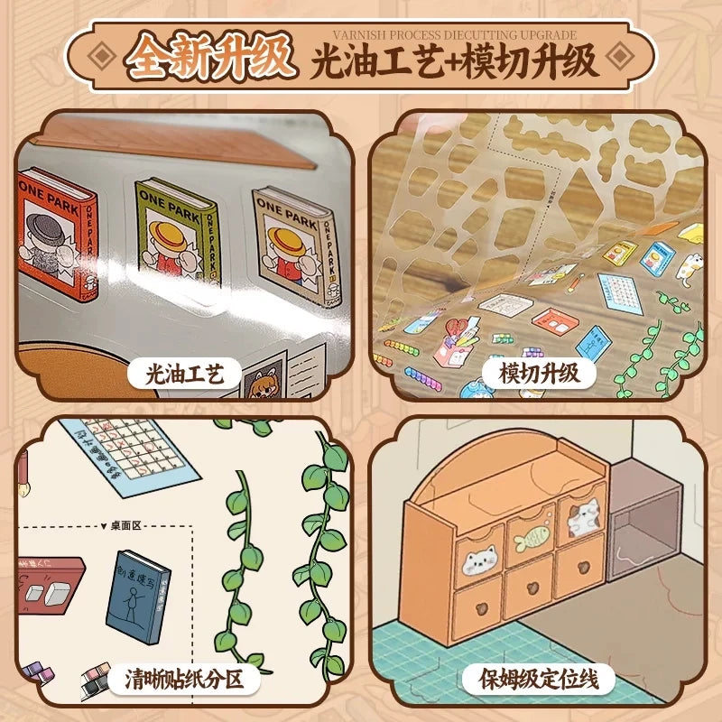 10-in-1 3D Cartoon Desktop Organizer Sticker Pack for Scrapbooking and DIY