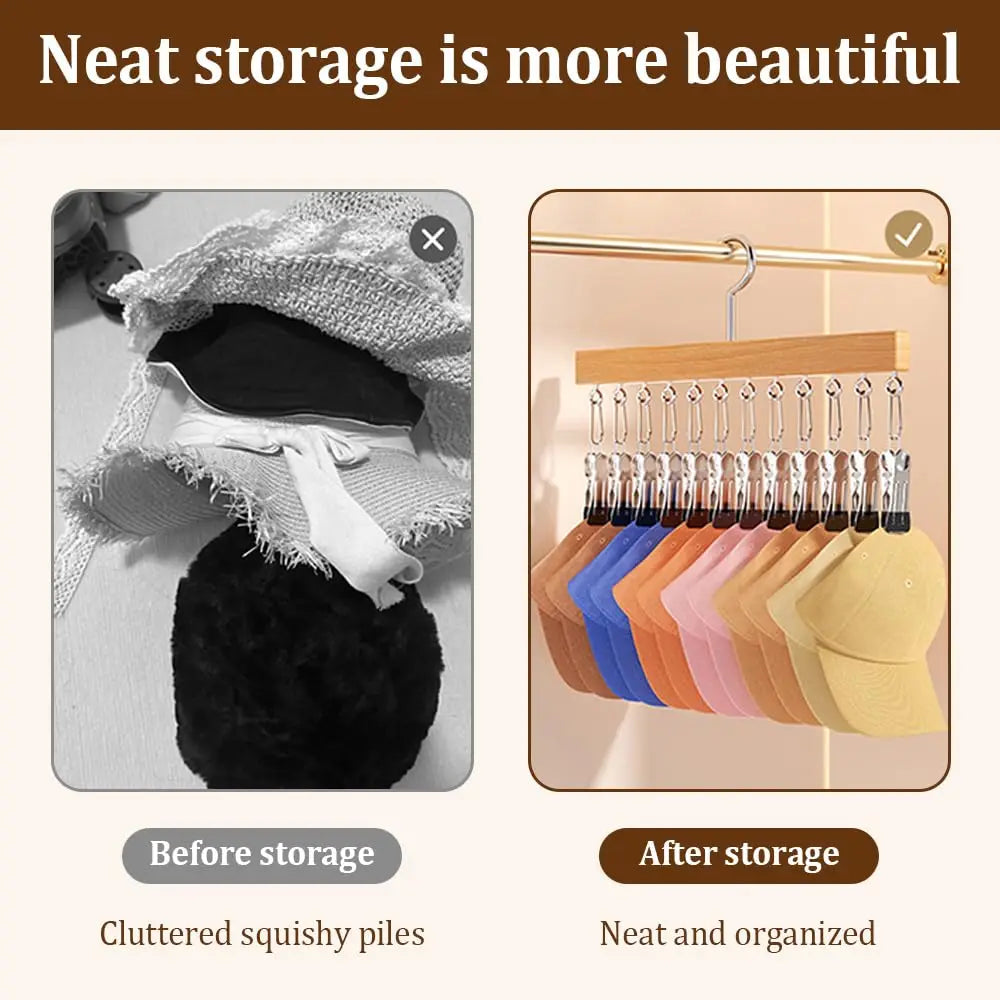 Wooden Multi-Clip Garment Hanger for Closet Organization