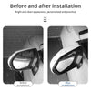 Before and after installation of carbon fiber car side mirror rain guards showing improved visibility.