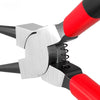 A pair of black and red dual-use circlip pliers shown in a close-up view.