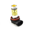 A yellow LED fog light bulb with a silver base and black connector housing.
