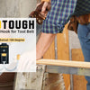 A close-up of a Melotough cordless drill hook for a tool belt, showing two pieces of the hook and a person using it.