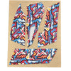 A set of anti-slip mouse grip tape featuring geometric patterns in blue, red, black, and white on a beige background.