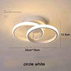 A white modern LED ceiling light fixture with a circular design shown against a light background.