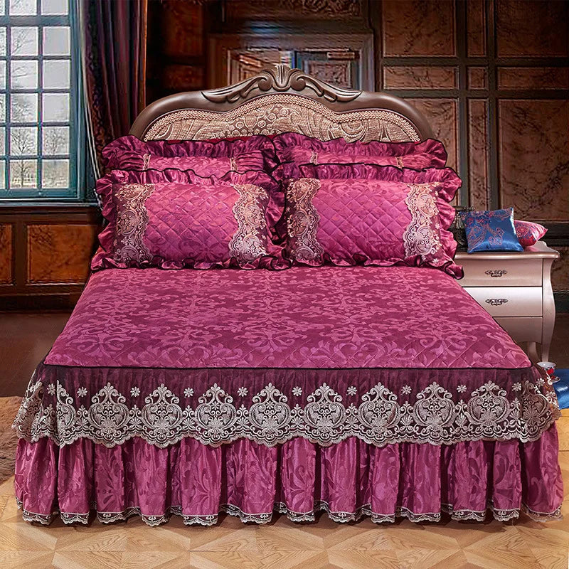 Lace Bed Skirt Set with Matching Pillowcases