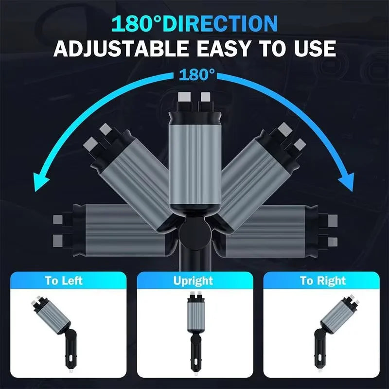 Retractable Car Charger with Starry Sky Spotlight – 4-in-1 Fast Charging