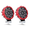 A pair of red LED work light bars with spot beams mounted on brackets.