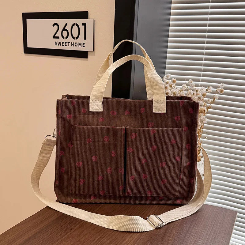 Strawberry Bowknot Canvas Tote Bag