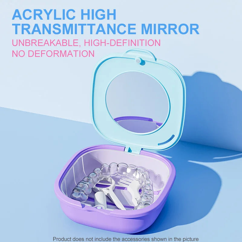 Colorful Denture & Retainer Case with Mirror and Drainage Basket