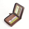 Men's Waxed Leather Card Holder Wallet with Zipper Coin Pocket
