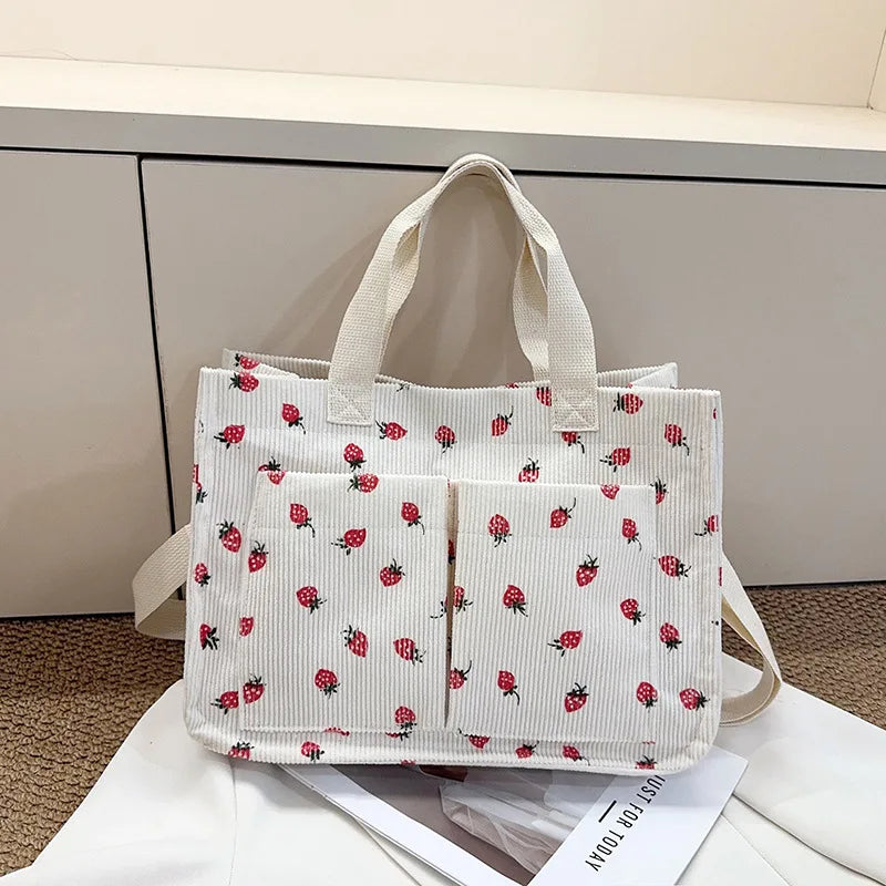 Strawberry Bowknot Canvas Tote Bag