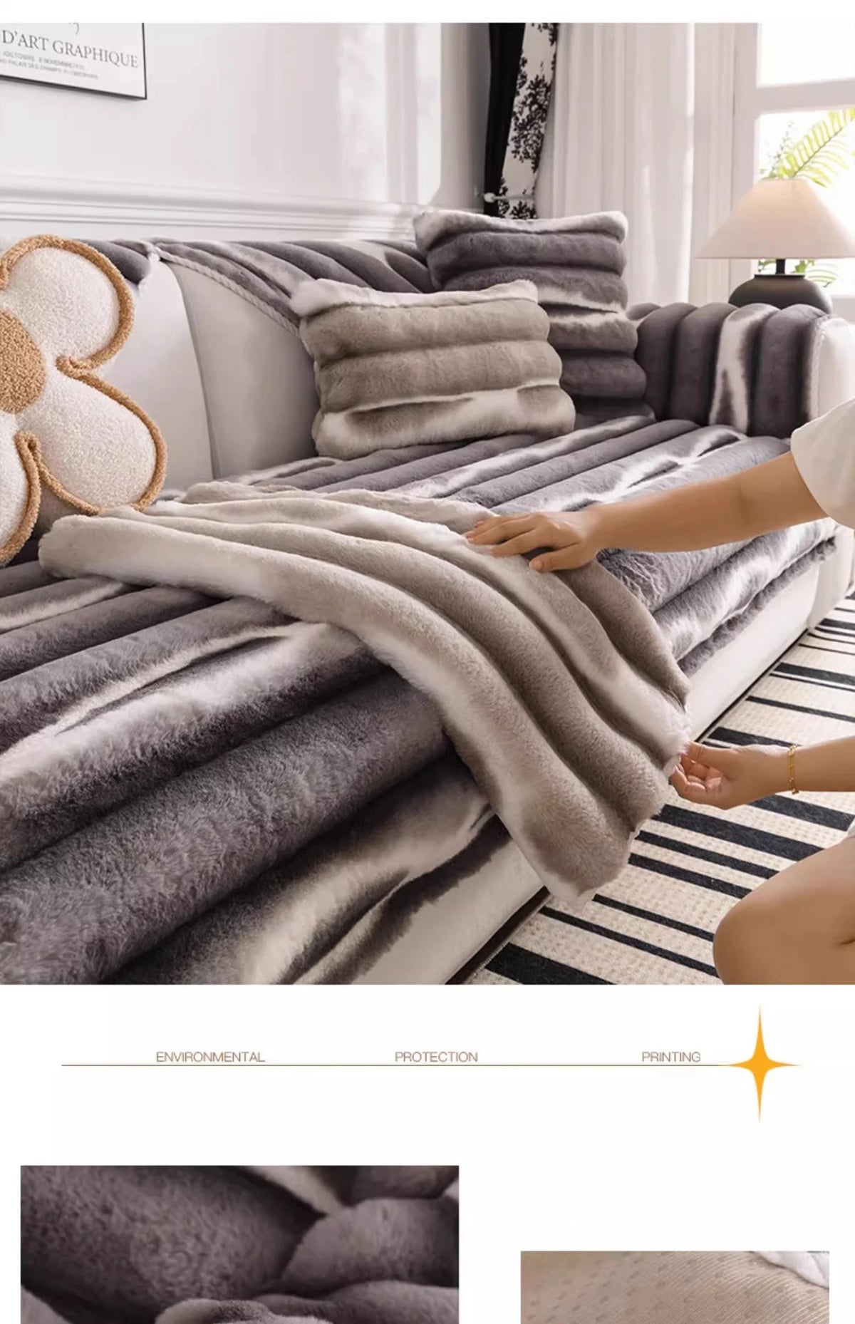 Plush Velvet Padded Sofa Cover with Non-Slip Backing