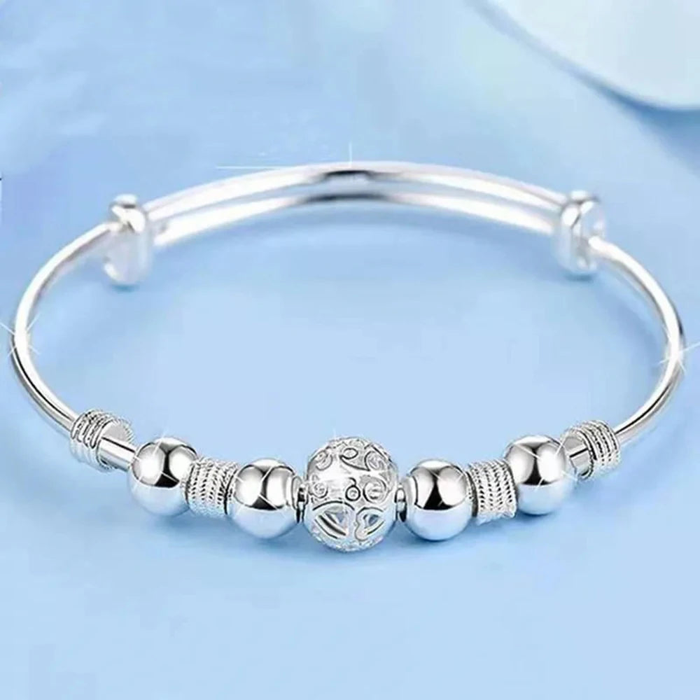 925 Sterling Silver Beaded Bangle for Women