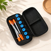 Black portable storage case for insulin and peptide vials with multiple colored tips.