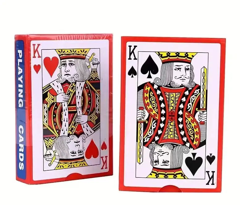 A deck of playing cards featuring the King of Hearts and King of Clubs, packaged in a red box.