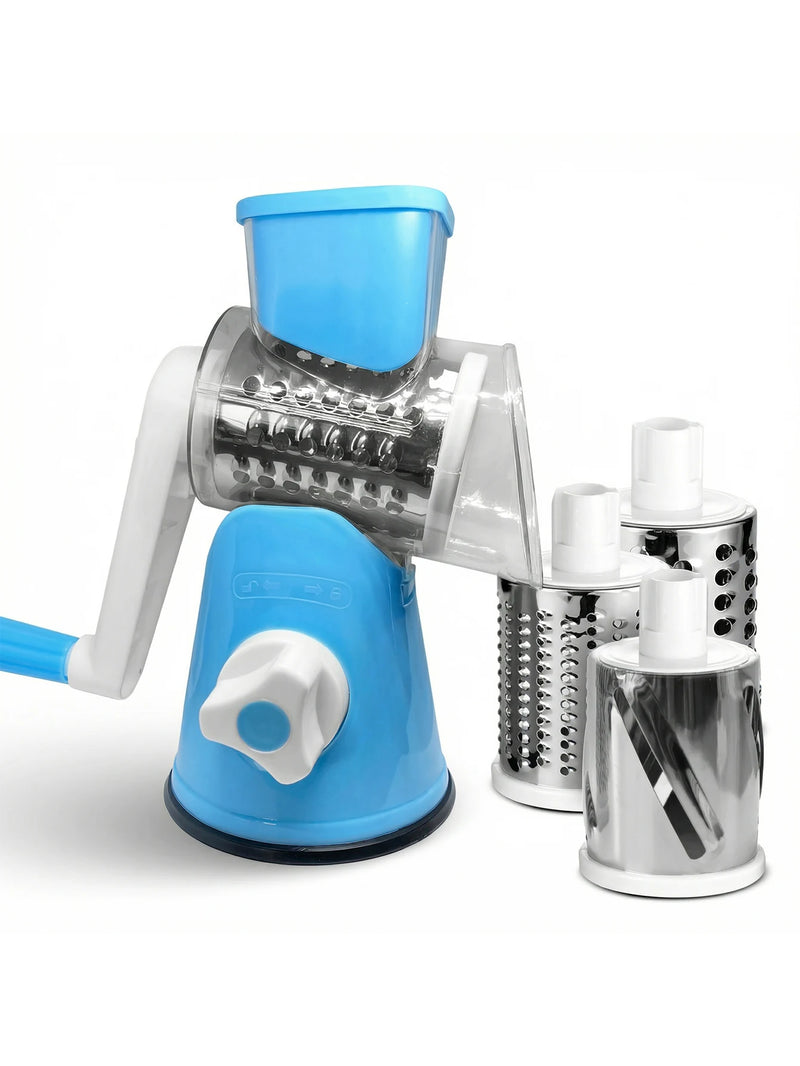 Multi-Function Rotary Cheese Grater with Suction Base and Round Mandoline Slicer