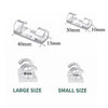 Various sizes of clear self-adhesive cable clips shown with measurements for large and small sizes