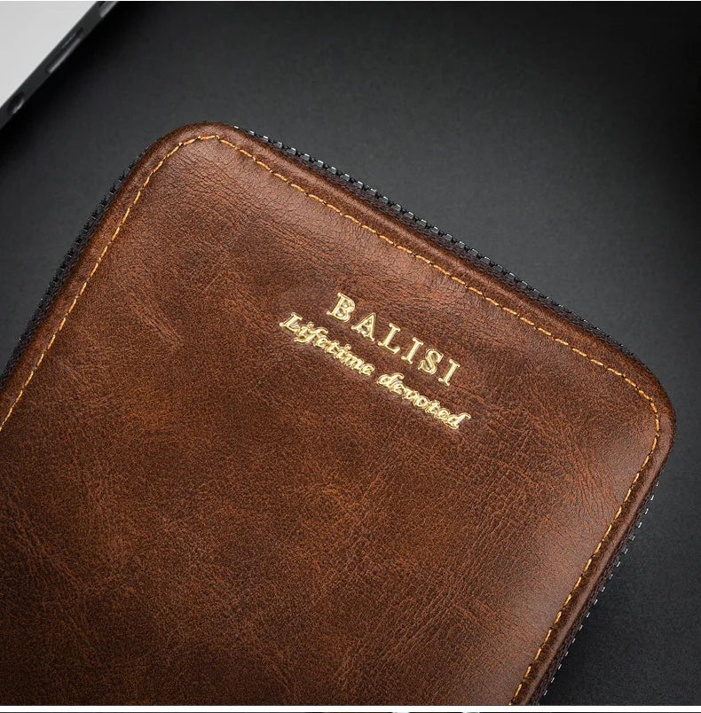 Men's Retro PU Leather Bifold Wallet with Zipper and Coin Pocket