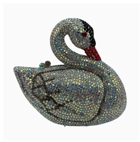Swan Shaped Crystal Evening Clutch with Rhinestone Accents