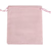 A soft pink velvet drawstring jewelry pouch with pink ties.